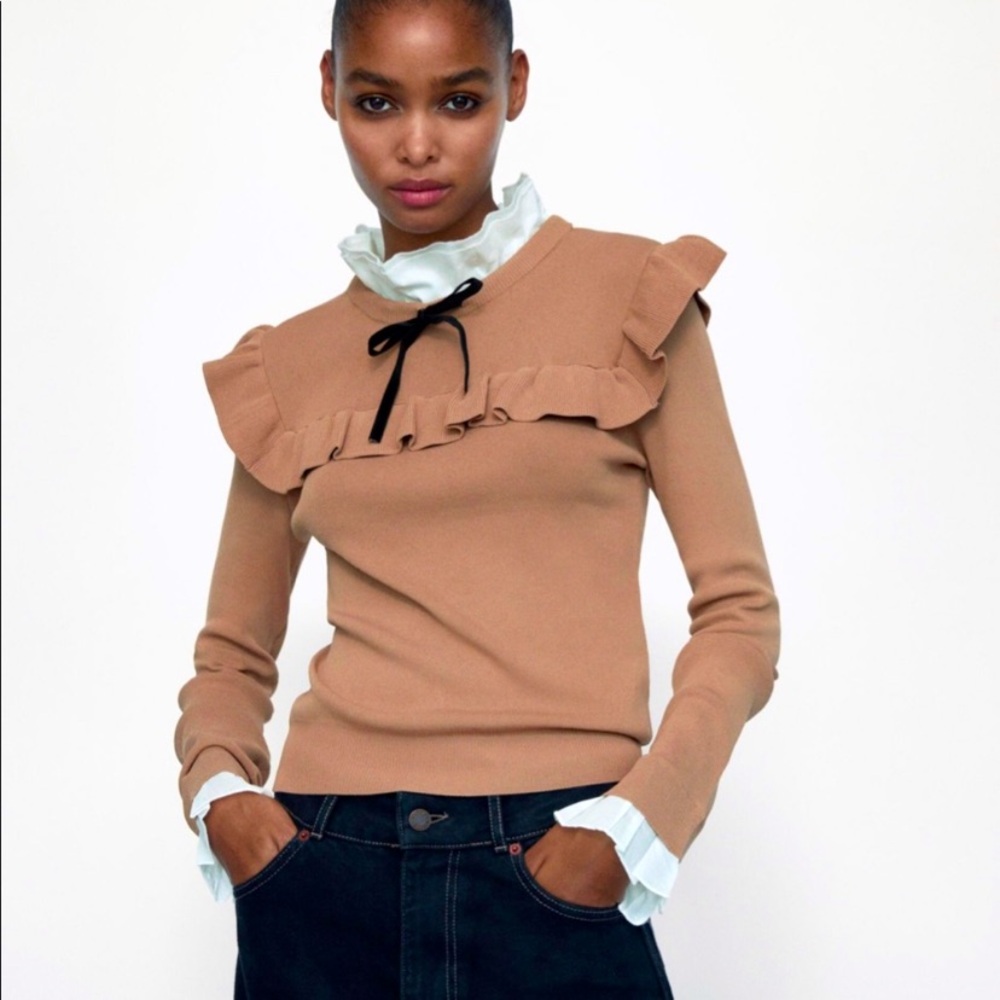 Zara Combination Knit Ruffled Sweater